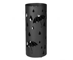 SONGMICS Paragüero Cilindrico, Soporte de Paragüas, con Gancho, Bandeja de Goteo, Ø19,5 x 49 cm, Negro LUC23B, Metal, 49 x Ø 19,5 cm