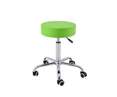 QUIRUMED Taburete Base cromada 5 Ruedas, Acero, Color Verde Pistacho, Tapizado en Polipiel, Relleno de Alta Densidad, Ligero, Regulable en Altura, hasta 150 kg