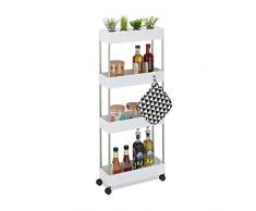 Relaxdays Carrito de nicho de plástico, HBT 98 x 15,5 x 40,5 cm, estantería Estrecha para baño, Cocina, 4 Ganchos y Compartimentos, Blanco, 10039869_49