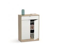 MUEBLES PITARCH Berlín Zapatero, Aglomerado de partículas y melamina de Alta Densidad, Blanco Alto Brillo/Roble Cambrian, 101 x 75 x 36 cm