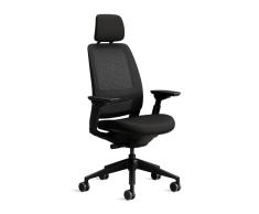 Steelcase Series 2 Silla de Oficina Ergonómica con Altura, Soporte Lumbar, Brazos y reposacabeza Ajustables, Mecanismo reclinable, Respaldo Malla Negra Transpirable y cómodo asiento en Tejido Negro