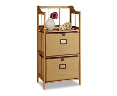 Relaxdays Armario de baño, Cesta Plegable, Mueble de almacenaje, Cómoda, Madera, Marrón, 40,5 x 30 cm, Dos estantes Estantería, Bambú, Naturaleza, estándar