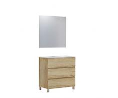 Baikal Conjunto de Mueble de Baño Neo con Espejo Luna Lisa, Tres Cajones o Dos Puertas, Mueble con Patas. Varios Acabados y Medidas. Melamina 16mm. Mueble MONTADO.