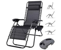 BAKAJI Silla de Gravedad Cero, Tumbona de jardín Sillón de relajación Plegable Tejido Oxford reclinable, Resistente a la Intemperie Silla de Jardín Balcón, Tumbona Ajustable con Almohada