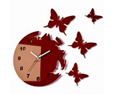 FLEXISTYLE Reloj de Pared Redondo Mariposas Marrón 30 cm habitacion de Salon Estilo Moderno 3D silencioso