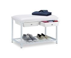 Relaxdays Banco Zapatero Acolchado con 2 Cajones, Cuero Sintético, Acero y Plástico, Blanco, 43.5 x 67 x 43 cm