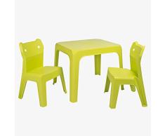 RESOL Set Jan Cat Mesa Infantil con Sillas | 2 Sillas Niños y Mesa de Plástico | Apilables y de Muy Fácil Limpieza y Mantenimiento | Verde Lima Mesa + 2 Sillas