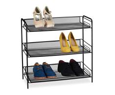 Relaxdays Zapatero Metálico, 3 Estantes, Estantería, Organizador, 9 Pares Zapatos, Acero, 1 Ud, 59,5x62x29,5 cm, Negro