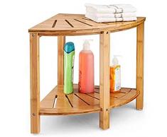 BAKAJI Taburete de Esquina de baño, Mesa de Ducha de Madera, Estante de Esquina Multiusos, con Doble Estante toallero, Mesa de Centro de diseño Moderno, 40 x 40 x 43 cm, Color Natural
