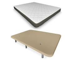 DUÉRMETE ONLINE - Cama Completa con Colchón Fresh Reversible + Base Tapizada Reforzada Color Beige con 6 Patas Metálicas Roscadas, 150 x 190