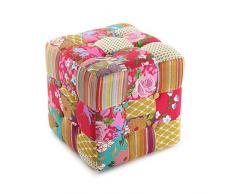 Versa 19500230 Taburete Cuadrado Pink Patchwork, Madera, Puff, 35 x 35 x 35 cm