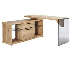 Marca Amazon - Movian Salto - Escritorio esquinero, 114,8 x 140 x 74 cm, efecto de roble y cristal gris