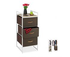 Relaxdays Cajonera Modular, Tres cajones, Extensible, Acero, Pasillo, 100 x 43 x 46,5 cm, Blanco & Marrón, Blanco/Marrón, 100 x 43 x 46.5 cm