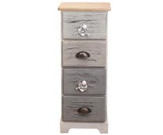 Rebecca Mobili Cajonera pequeña, mesilla de Noche con 4 cajones, Blanco Azul Gris, Estilo Retro, Madera de paulonia, Cuarto de baño Dormitorio- Medidas: 72 x 29 x 25 cm (AxANxF) - Art. RE4482
