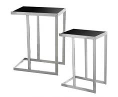 DRW Set de 2 mesas de Metal y Madera DM en Acero Inoxidable 49,5x31,5x64cm y 41x28,5x58,5cm