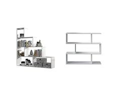 Habitdesign Estantería Decorativa, Librería Salon, Modelo Klum + Estantería Baja, Salon, Comedor, Modelo Athena, Acabado En Color Blanco Brillo, Medidas: 97 Cm (Alto) X 110 Cm (Ancho) X 25 Cm (Fondo)