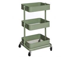 SONGMICS Carro de Almacenamiento de 3 Niveles, Estantería con Ruedas, Estantes Ajustables en Altura, con 2 Frenos, Montaje Sencillo, para Baño, Cocina, Oficina, Verde Grisáceo BSC060C01