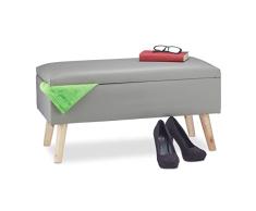 Relaxdays Banco Contenedor, 40 L, Piel Sintética, Patas de Madera, Baúl Acolchado, Silla, HLP 40 x 80 x 39,5 cm, Gris, MDF, Pino, 1 pz