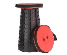 Taburete Plegable portátil - Carga máxima 400 lbs - Taburete telescópico para Acampar, Viajar, Pescar (Taburete Rojo para Acampar)