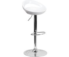 Flash Furniture Muebles Flash Taburete de plástico de Altura Ajustable, Cromo, ABS, Metal, White, 2 Unidades