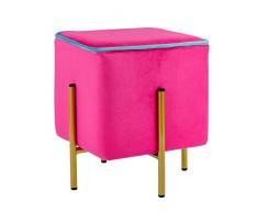 Baroni Home Puf Reposapiés, Taburete, puf de Terciopelo Acolchado Fucsia con Borde Turquesa, Medidas 33x33x38 cm