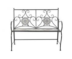 DRW Banco de forja para Patio o Jardin Negro con Respaldo y Asiento de Mosaico 200X100X75 cm Mesa y Cristal de 5 mm