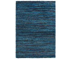 Mint Rugs Chic Alfombra Suave y mullida de Pelo Largo Shaggy Flokati Boho diseño de Rayas jaspeadas para habitación de los niños, Dormitorio, Cocina, Pasillo, Azul, 80 x 150 cm, Fibra sintética