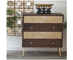 Cómoda con 4 Cajones de Madera: DM y Pino en Nogal y Dorado 80x40x85cm, Alt Patas 20cm