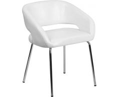 Flash Muebles Fusion Serie contemporáneo Lado de Cuero Silla de recepción, Piel sintética, Blanco, 63.5 x 58.42 x 33.020000000000003 cm