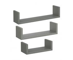 5 five simply smart Five – Juego de 3 estantes flotantes de Pared, Color Verde de Gris, Madera de ingeniería, cm