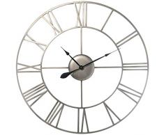 DRW Reloj de Pared Redondo de Metal en Plateado 90x4cm