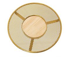 DRW Salvamantel de Rejilla de Metal y Centro de Madera en Dorado y Natural 20x2cm, Madera 8,6cm