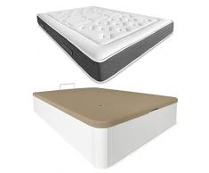 DUÉRMETE ONLINE - Pack Colchón Viscoelástico Bio Nature Grosor 24cm + Canapé Madera Abatible Gran Capacidad | Color Blanco 90 x 190