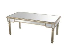 DRW Mesa de Centro Rectangular de Cristal Espejo y Madera en Grisáceo