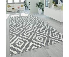 Alfombra De Salón Pelo Corto Moderna Motivo Geométrico Rombos Gris Blanco, tamaño:70x140 cm