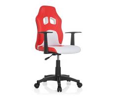 hjh OFFICE 670760 Silla para Jovenes o niños Teen Game AL Piel sintética y Tejido Rojo/Blanco, Silla giratoria, Ajuste de Altura, Diseño de Carreras