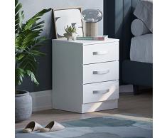 Marca Amazon - Movian, Cómoda de 3 cajones con Tiradores y guías de Metal, Soporte único antiarqueo, Muebles de Dormitorio, Blanco