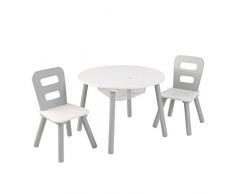KidKraft 26166 Juego de mesa infantil redonda con almacenamiento y 2 sillas de madera: gris y blanco