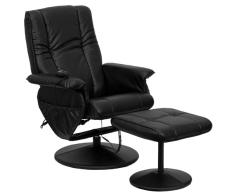 Flash Muebles Masaje Negro Piel sillón reclinable y Ottoman con Base de Piel Envuelto