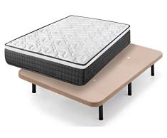 Cama express Colchón Viscoelastico Origin + Base Tapizada Beige con 7 Patas 32 cm, Medida : 150 x 190 cm