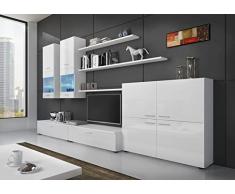Skraut Home | Mueble para Salón | 189 x 300 x 42 cm | Sistema de Iluminación LED | Modelo Beta | Gran Capacidad de Almacenaje | Estilo Moderno | Acabado Blanco