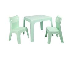 RESOL Set Jan Cat Mesa Infantil con Sillas | 2 Sillas Niños y Mesa de Plástico | Apilables y de Muy Fácil Limpieza y Mantenimiento | Menta Aquamint Mesa + 2 Sillas