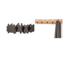 Umbra Sticks Perchero de pared con 5 ganchos extraíbles, Espresso & Flip Perchero de pared con 5 ganchos extraíbles, Madera de fresno, Natural