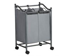 SONGMICS Cesto para la Colada, Carrito de Lavandería con 2 Bolsas Extraíbles, Carro de la Ropa, Organizador de Juguetes con Ruedas, Robusto, 2 x 45L, Gris LSF002GS