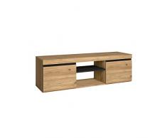 Skraut Home | Mueble TV | Modelo Naturale | 140 x 40 x 41 cm | Mueble Auxiliar 2 Puertas y 1 Balda Central | Estilo Nórdico | Melamina | Roble y Negro