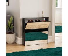 Vida Designs Welham-Zapatero con 2 cajones con Espejo, Organizador de Almacenamiento para Pasillo, Soporte para Calzado, Mueble de Madera, Color Negro, ingeniería, Black, 2 Drawer