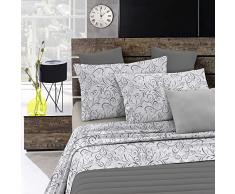 Fantasy Ornato sàbana de Cama de fantasía en Microfibra Impresa, Bordado Gris, Doble
