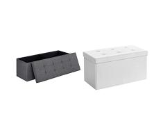 SONGMICS Banco con Espacio de Almacenamiento, Cofre, Caja de Almacenamiento + LSF106 Baúl Puff Taburete para Almacenaje Plegable Carga máxima de 300 kg Blanco, 76 x 38 x 38 cm