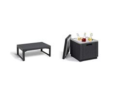Keter 232300 Mimbre Efecto Allibert Lyon – Comedor/Mesa De Café – Negro/Grafito + Ice Cube Mesa Nevera para Jardín, Grafito