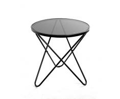 Haku Möbel Mesa Auxiliar, Metal Vidrio Templado, Negro, Ø 55 x H 56 cm